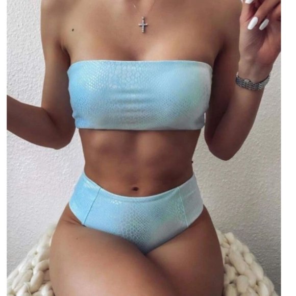 SHEIN Other - NWOT Iridesecent Snakeskin bandeu swimsuit SHEIN